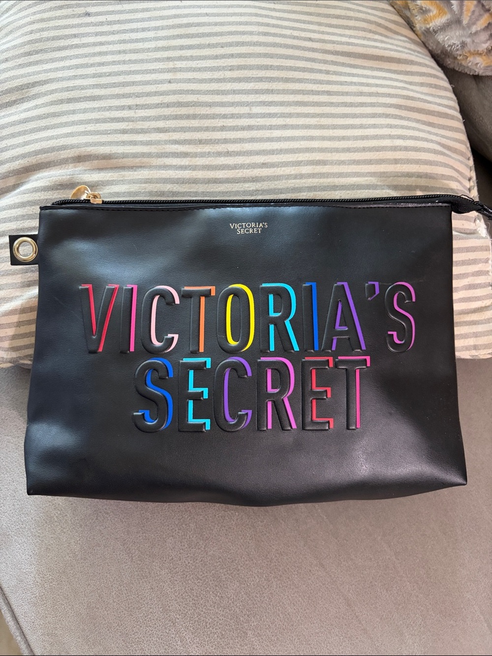 Victoria's Secret Black Cosmetic Pouch with Rainbow Lettering